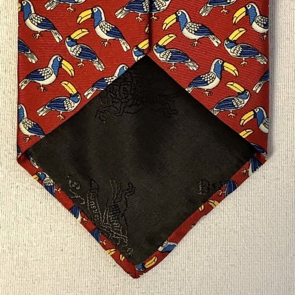 Burberrys Mens Silk Neck Tie Red Toucan Novelty Print Pattern Made in England - Picture 4 of 8